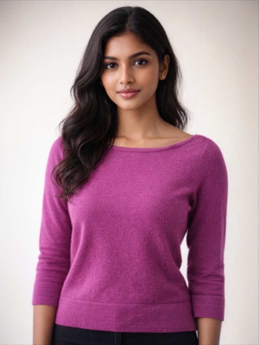 Boden Cashmere Boatneck Sweater Fuchsia 3/4 Sleeve UK 12 / US 6-8